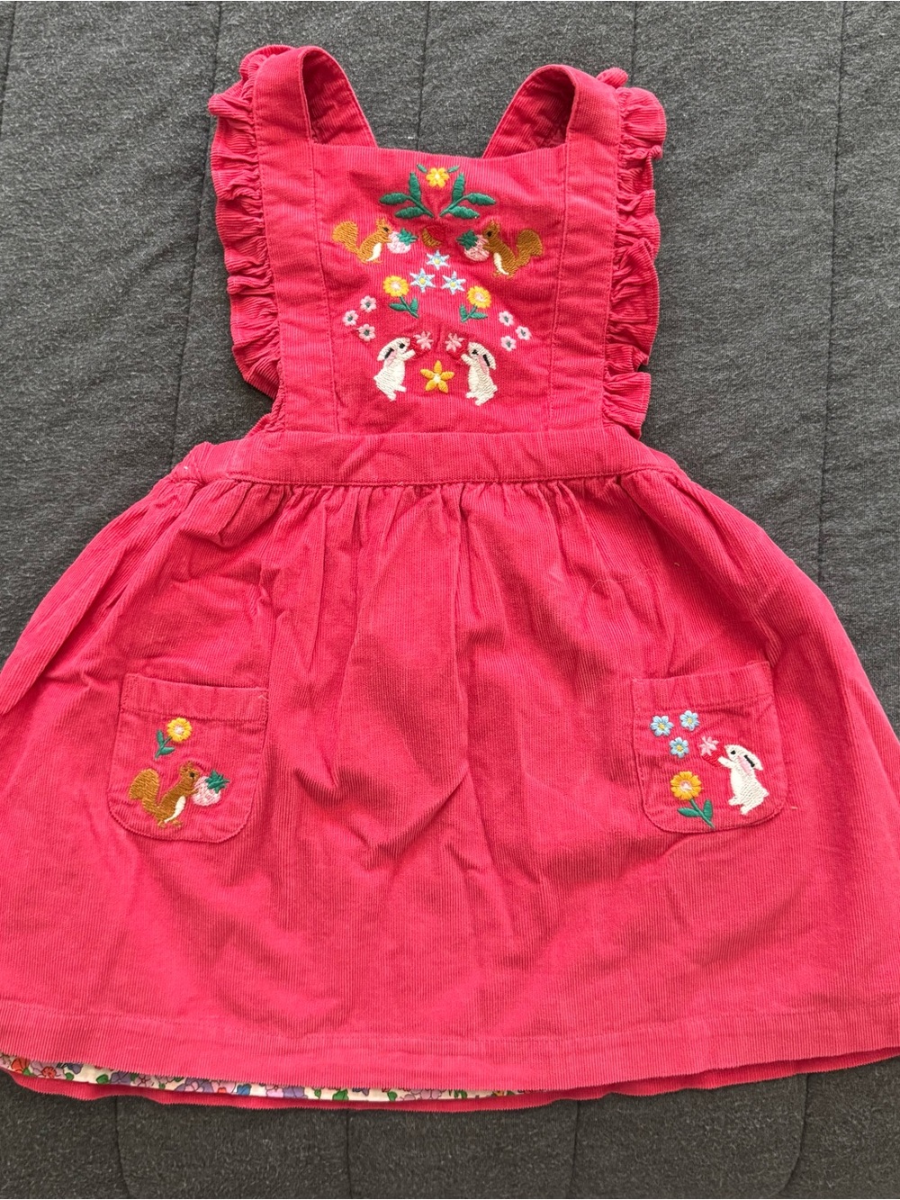 Mini Boden Pink Corduroy Pinafore Dress with Embroidery Size 18-24 Months